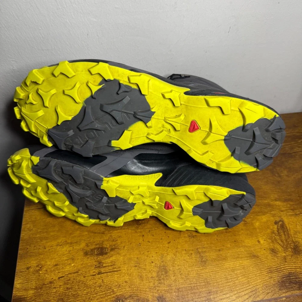 Salomon Cross Hike Mid GTX Hiking Boots Mens Size 11 Gray Yellow 411186